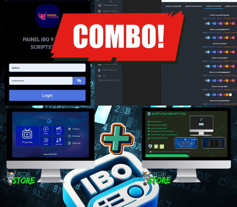 PACK SCRIPTS IBO 9 TEMAS REVENDAS + XCIPTV 706 MULTIPLUS DNS